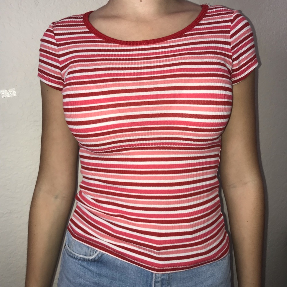 Hollister Red Pink and White Stripe Top